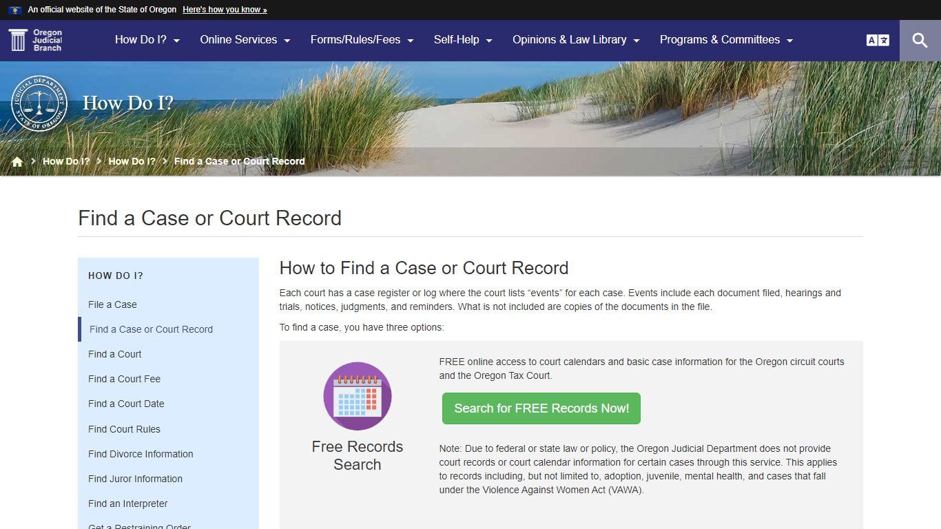 Oregon Judicial Department : Find a Case or Court Record : How Do I ...